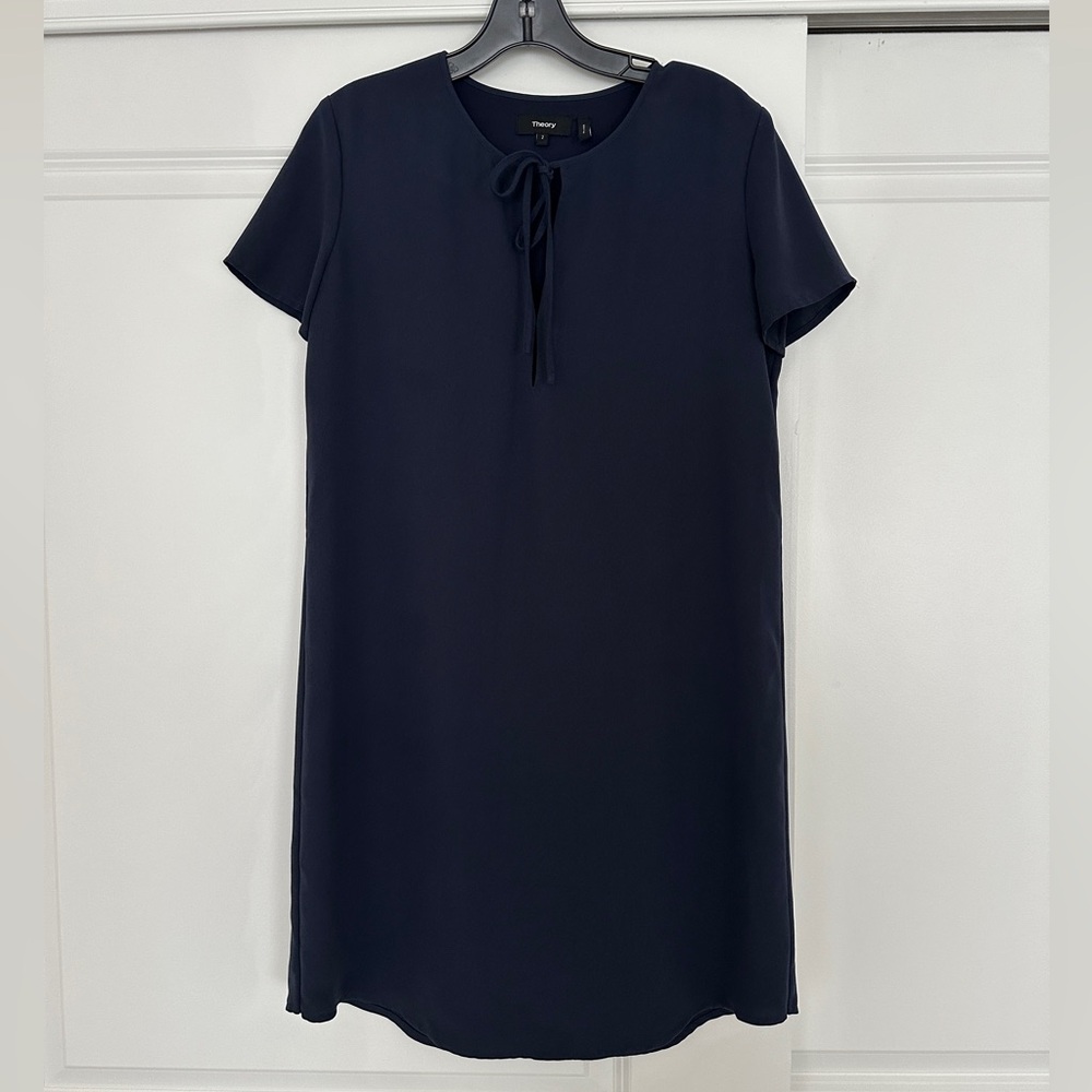 Theory Navy Dress with Tie Neck